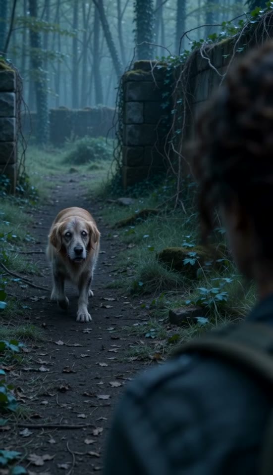 Zombie dog video frame showing the companion in the cold encounter